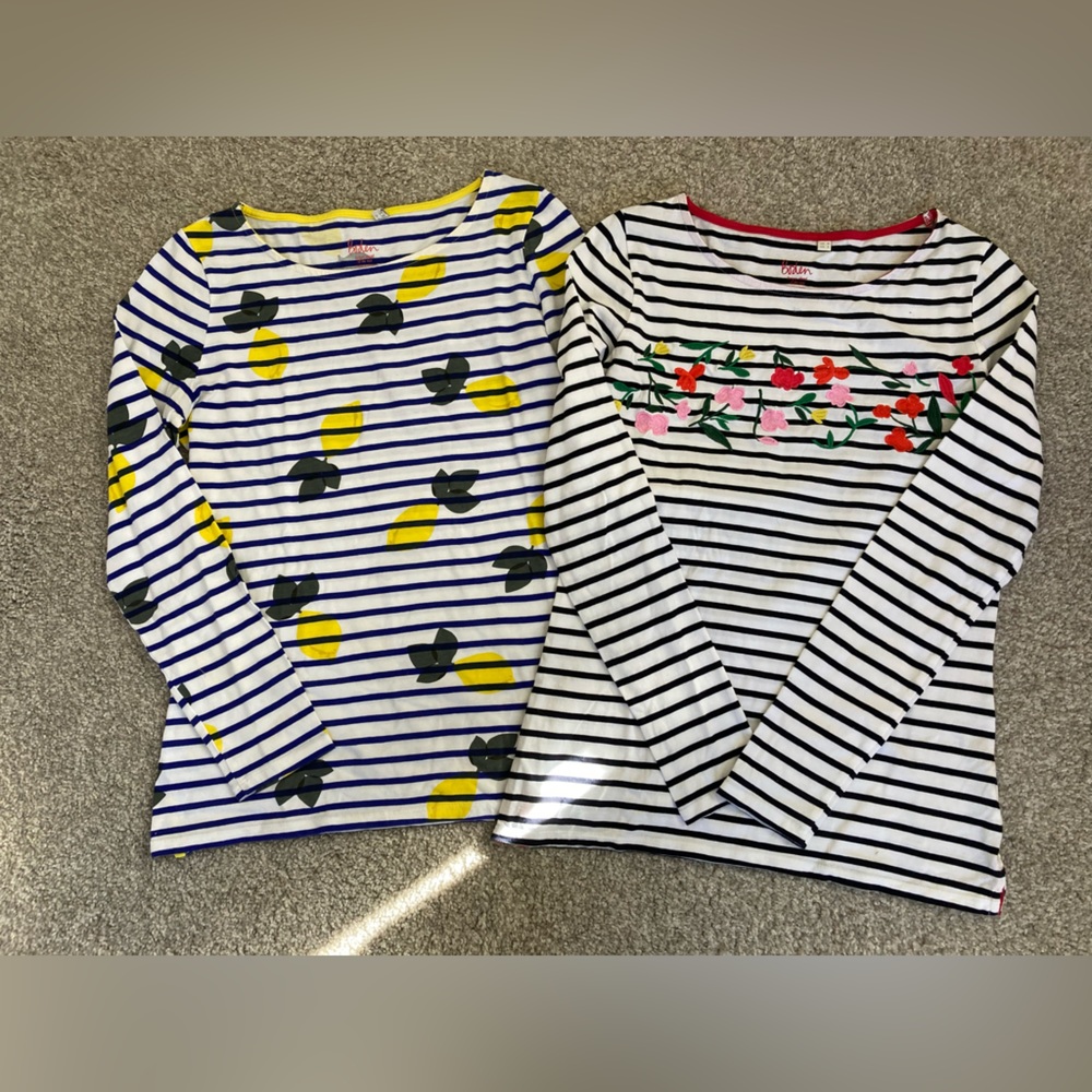 Women’s Size US 4 / Boden Breton Lemon Print & Flower Embroidery Stripe Tops